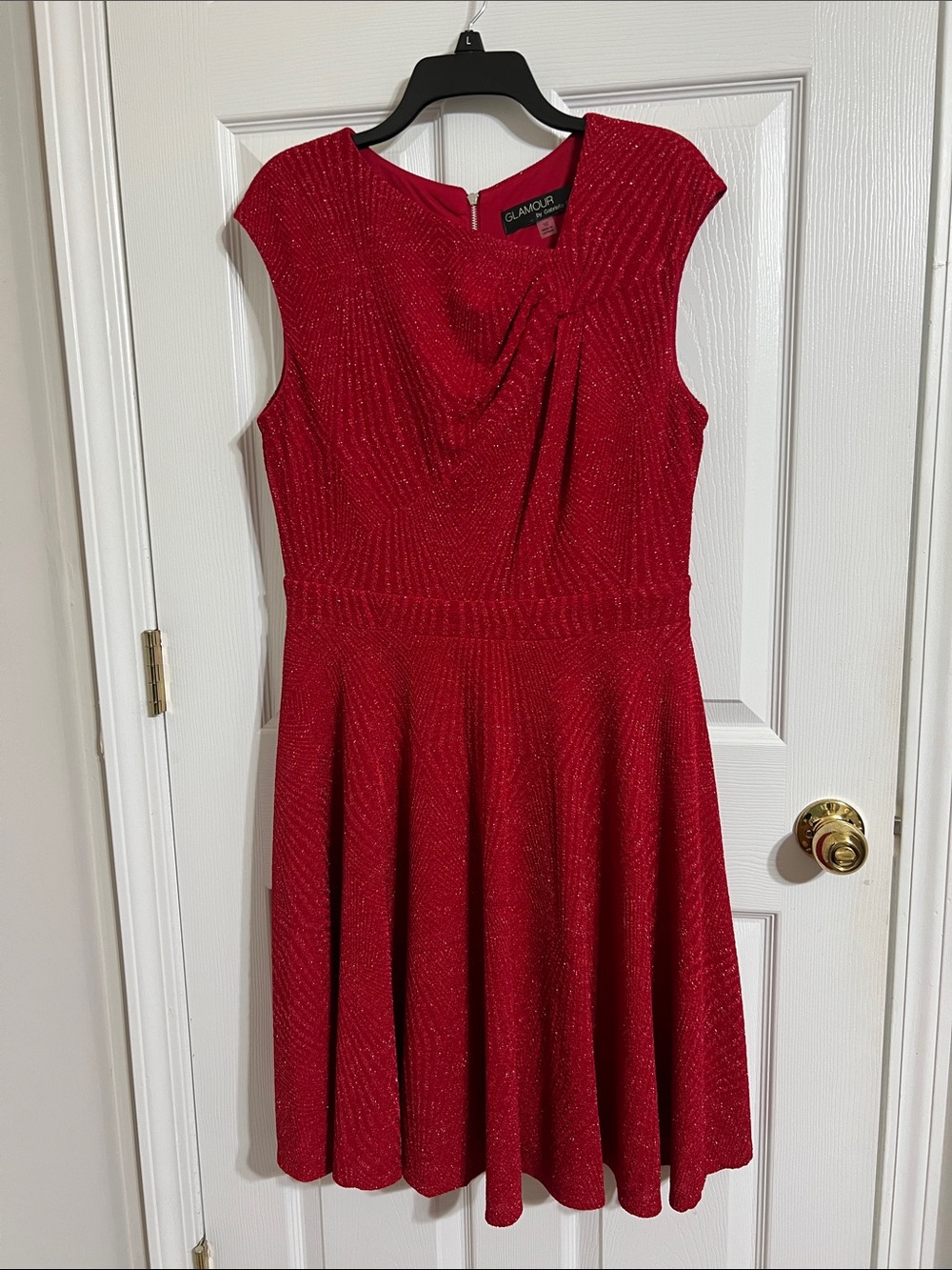 Glamour Sparkling Crimson Cap-Sleeve Fit-and-Flare Midi Dress